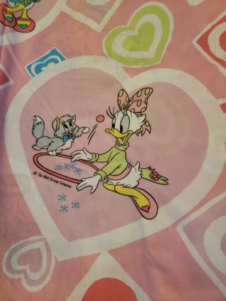 Vintage Disney Minnie Mouse & Daisy Friends Pink Hearts Twin Flat Sheet 2