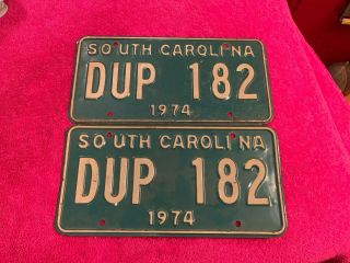 Vintage Pair South Carolina License Plate 1974 Paint Dup 182