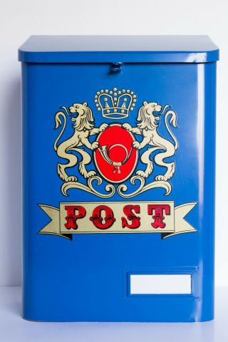 Vintage J.  H.  Post Wall Mount Mailbox Made In Sweden/blue With Double Lion Crest