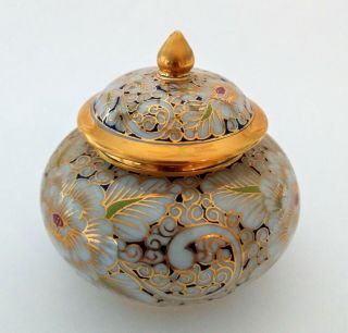 Vintage Japanese Porcelain Lidded Gold Hand Painted Ginger Jar 2.  75 " Tall Trinke