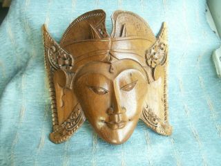 Old Vintage Hand Carved Wooden Chinese Or Thai Ladies Face Wall Mask Plaque Fine