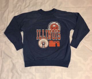 Vintage 80s University Of Illinois Fighting Illini 1980s Crewneck Sweatshirt S