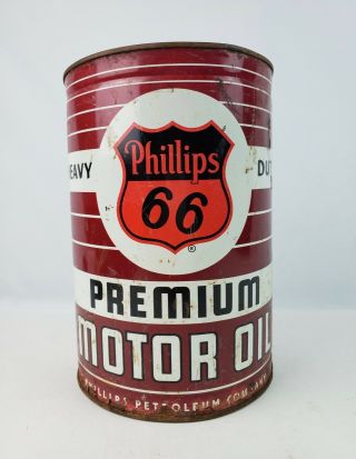 Vintage Phillip 66 Premium Motor Oil 5 Quart Can Red / Maroon