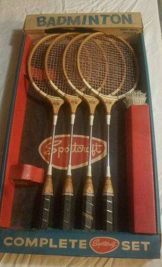 Vintage Sportcraft Badminton Set Box Mid Century Game Four Player