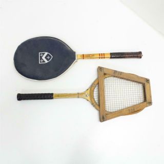 2 Vintage 1940 - 50s Wooden Tennis Racquets Spalding & Slazenger 454