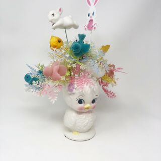 Vtg Inarco Bird Duck Head Planter White Easter Bouquet Made Japan Kitschy Pastel