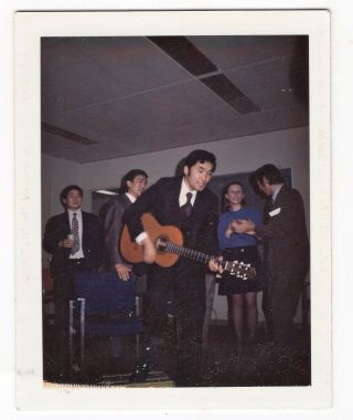 Vintage Polaroid Photo Handsome Asian Man Playing Guitar 1960 