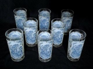 Royal " Courier & Ives " Glassware - 8 Piece Set - 12 Ounce - Vintage 60 