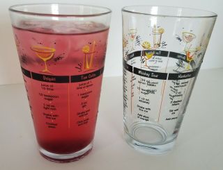 Set Of 2 Vintage Barware Cocktail Mixed Drinks Recipe Glasses Libby Collectible