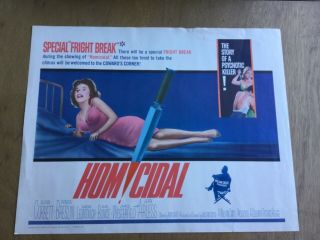 1961 22x28 Half Sheet Movie Lobby Movie Film Vtg Theater Cine Poster Homicidal