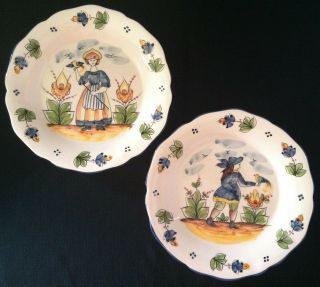 Vintage Charles Sadek J.  Willfred Porcelain Peint A La Main Plates Set Of 2