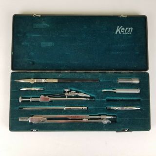 Vintage Kern Aarau Swiss Drawing Instrument Set Of Drafting Tools W/compass