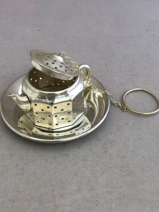 Vintage Amcraft Sterling Silver Tea Strainer / Infuser Teapot With Plate