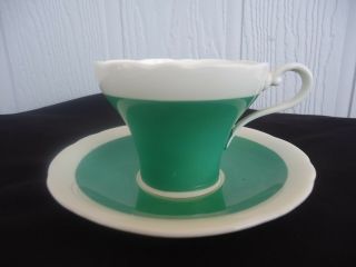 Vintage Aynsley Green & White Art Deco Tea Cup & Saucer Set 2 Available