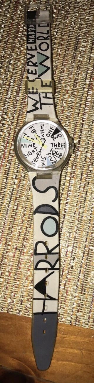 Vintage Harrods Swiss Made Plastic Watch - “we Serve The World Harrods”