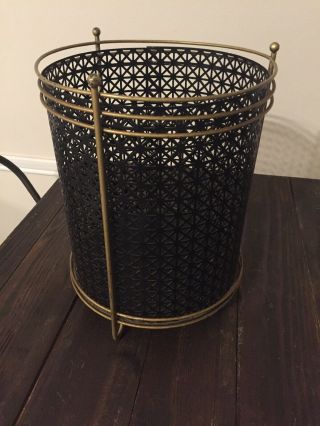 Vintage Mid Century Retro Geometric Metal Waste Basket Trash Can Black gold 2 pc 2