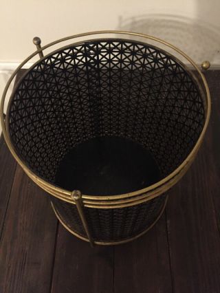 Vintage Mid Century Retro Geometric Metal Waste Basket Trash Can Black gold 2 pc 4