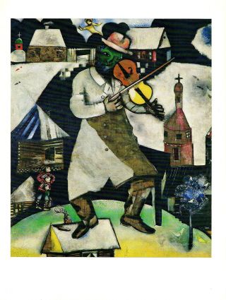 1972 Vintage Marc Chagall " The Fiddler Violoniste " Great Color Offset Lithograph