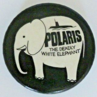 Vintage 1970s Polaris The Deadly White Elephant Badge Pin.  Cnd Anti Nuclear Bomb