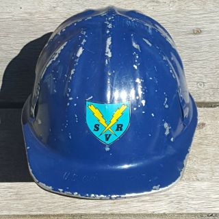 Vintage Mcdonald T Msa Aluminum Hard Hat Helmet Government Mine Safety Blue Srv