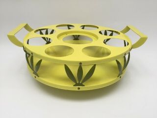 Vintage Metal Bar Drink Caddy W/handles Rotates Yellow/green Leaves