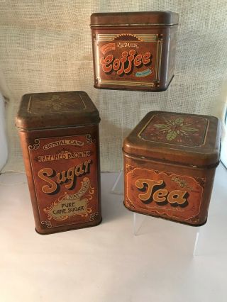 Cheinco Vintage Tin Canister Set Of 3 / Coffee Tea & Sugar - Rustic L@@@k