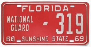 Vintage Red Florida 1968 1969 National Guard License Plate,  319,  Military,