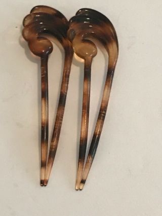 (2) Vintage Style Faux Shell 2 Prong Curved 4 " Chignon Comb Pin Hair Stick