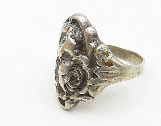 925 Sterling Silver - Vintage Carved Rose Flower Motif Band Ring Sz 9 - R7865 5