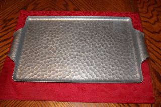 Vintage Hammered Aluminum Silver Serving Tray Very Unique Scalloped Design Exc