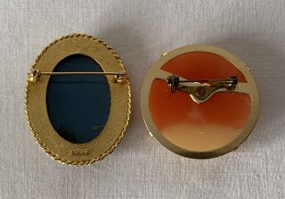 Vintage Pair Faux Cameo Shell Costume Jewellery Brooches inc Exquisite Brand 2
