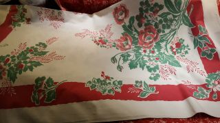 Vintage Tablecloth,  Heavy Cotton,  Fiatelle,  Vgc,  Red And Green Floral