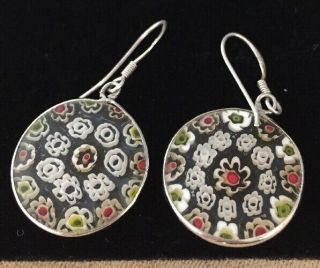 Vintage Jewellery Gorgeous Sterling Silver And Millefiori Glass Pendant Earrings
