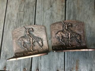 Vintage " End Of The Trail " Native American Indian Bookends Brass Indian Horse