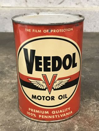 Vintage Veedol Premium Motor Oil Quart Can Gas Oil Pennsylvania Pa Full