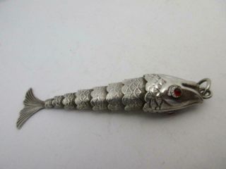 Vintage Sterling Silver Articulated Fish Charm Fob Pendant 8 Cm 3 " 9.  5g K387