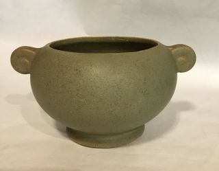 Vintage Mccoy Floraline Pottery Planter Bowl Vase Speckled Sage Green