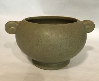 Vintage McCoy Floraline Pottery Planter Bowl Vase Speckled Sage Green 2
