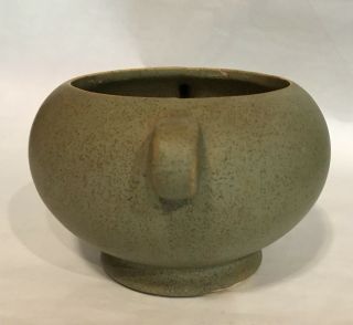 Vintage McCoy Floraline Pottery Planter Bowl Vase Speckled Sage Green 3