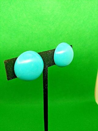 Vintage Blue Button Clip On Earrings -