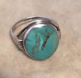 Vintage Jewellery Sterling Silver And Real Turquoise Cabochon Ring Size 