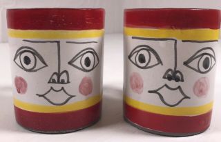 Desimone Italy Pottery Vintage Coffee Mugs Handpainted Faces White Red Yellow