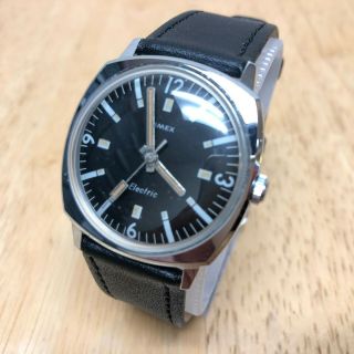 Serviced Vintage Timex Electric Men Silver Black Leather Watch Hours Battery