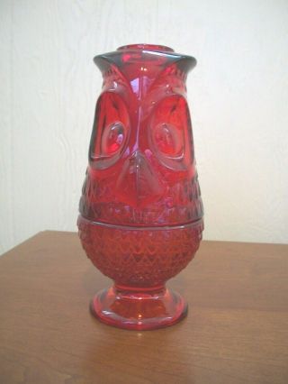Vtg Viking Glass Red Owl Fairy Lamp MCM Mid Century Glimmer Candle Votive 2