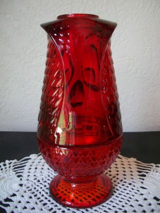 Vtg Viking Glass Red Owl Fairy Lamp MCM Mid Century Glimmer Candle Votive 3