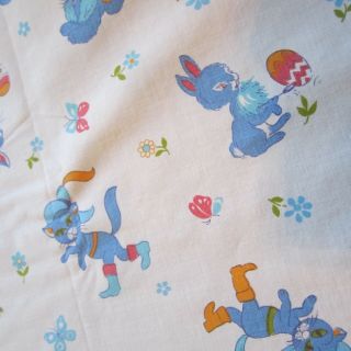 1.  2m X 1.  7m Vintage Sheridan Novelty Cot Sheet 1970s Puss In Boots Retro Blue