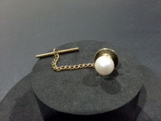 Vintage Gold Tone & Solitaire Faux Pearl Tie Tack Pin J012