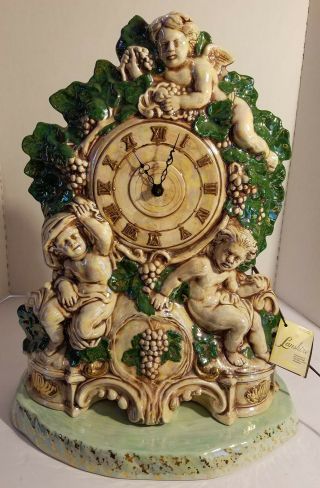 Vintage Lanshire Porcelain Cherub Electric Mantel Clock Iridescent Paint 18 " X14 "