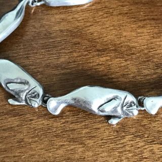 Vintage Sterling Silver 925 Bracelet Sea Cow Manatee Links 10 Gr 7 1/2 "