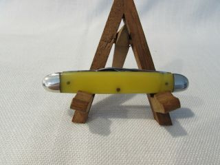 Vintage Queen Steel 2 Blade Folding Pocket Knife Yellow Celluloid Handle